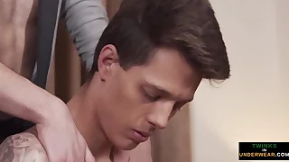 Oiled up massage twink blows his load